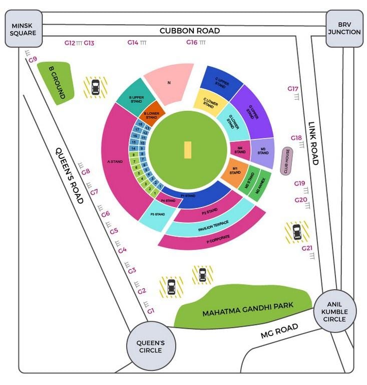 Bangalore cricketstadion kart